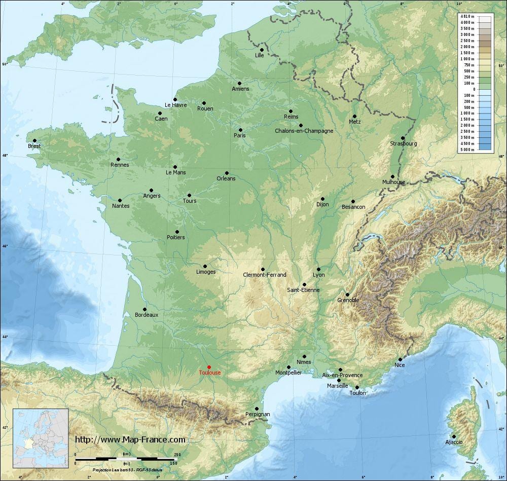 geografinis žemėlapis iš Tulūza