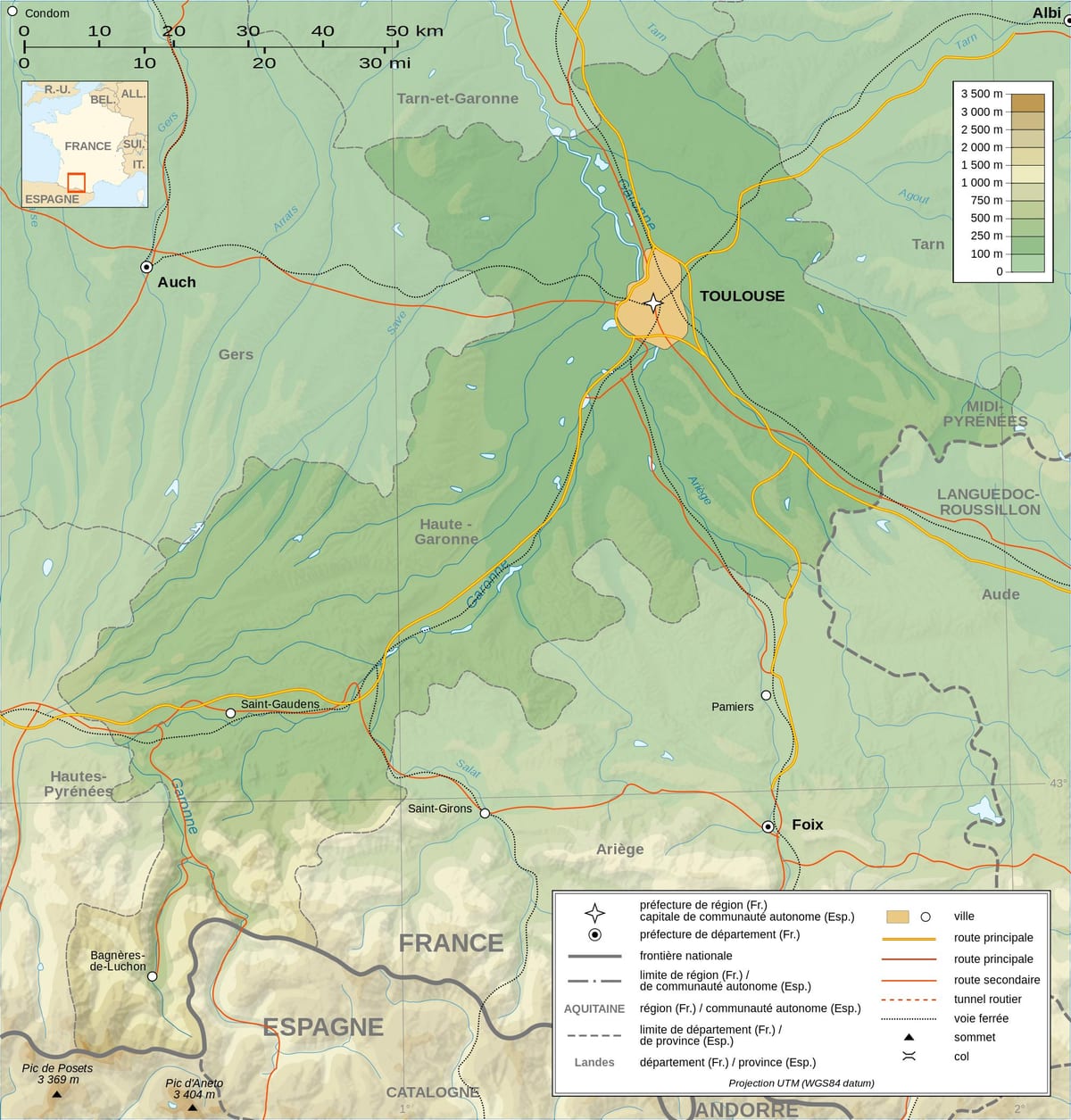 topografinis žemėlapis, Toulouse